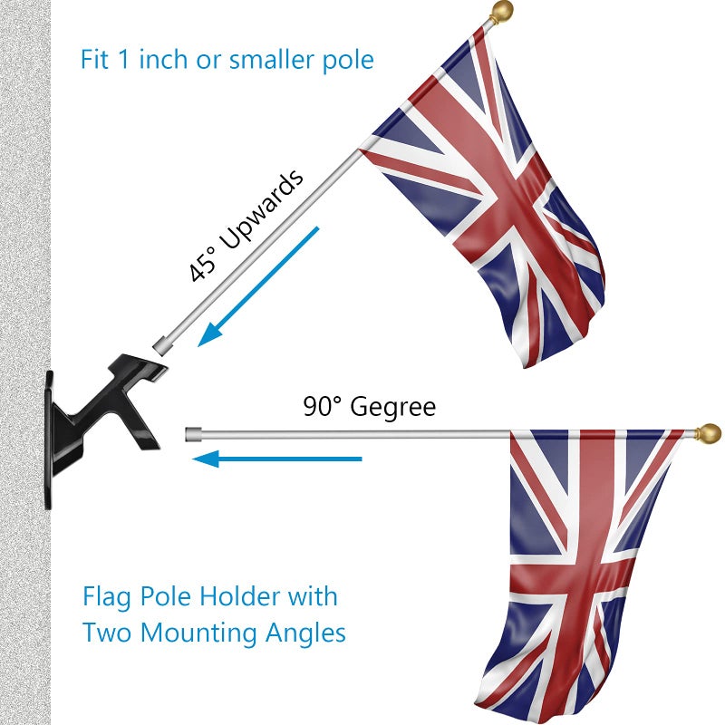 Haoridul Flag Pole Holder Mounting Bracket  2 Position House Flag Pole Bracket  Heavy Duty Aluminum Mount - Stainless Steel Kit - Strong and Rust Proof - 1"" Inner Diameter (Shiny Black-1Pack) - Image 3